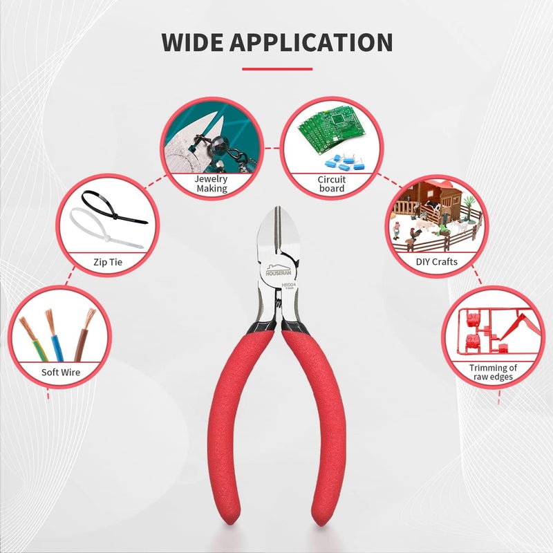 HOUSERAN 5 inch Wire Cutters, 5 Pack Diagonal Cutters, Side Cutters, Wire Cutter Set, Wire Snips, Small Diagonal Cutters with Spring Loaded, Diagonal Cutting Pliers for Crafts, Jewelry Making - Image 5